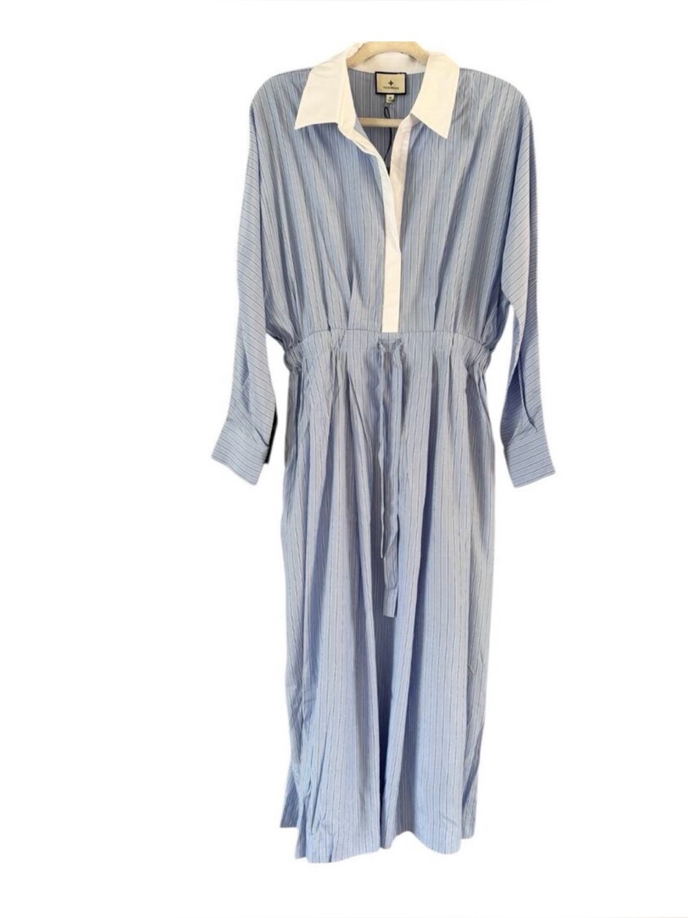 NWT Tuckernuck Blue Striped Collared Long Sleeve Midi Shirt Dress Size Medium